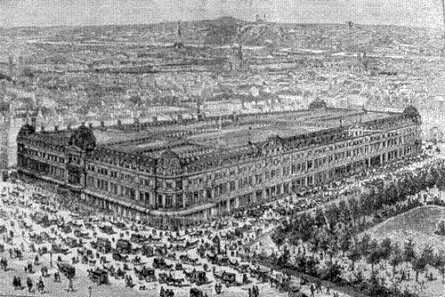 Cuadro de texto:    Figura 2: Grandes almacenes del Bon Marché en 1887, pieza urbana central del barrio (arquitecto: Louis-Charles Boileau, ingeniero: Gustave Eiffel)  