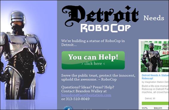 Aspecto de la web de recaudacin de dinero para una estatua de Robocop